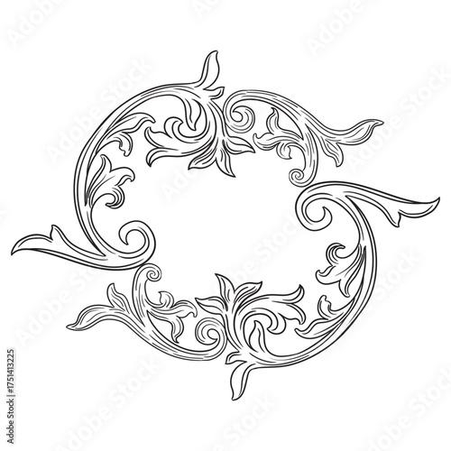 Outline retro baroque hand drawn element and frame vector