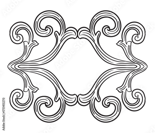 Outline retro baroque hand drawn vignette and frame vector