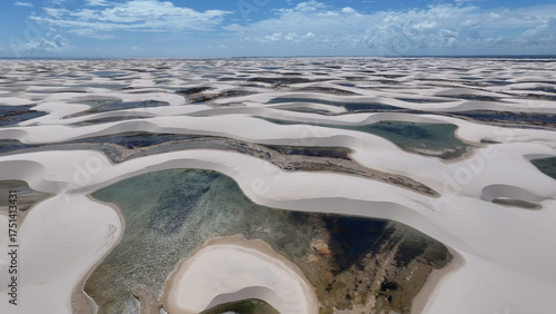 Lencois Maranhenses Skyline At Barreirinhas In Maranhao Brazil. Freshwater Lakes Landscape. Sand Dunes Mountains. Lencois Maranhenses Skyline Maranhao. Tourism Travel. Nature Scene. Beach Background.