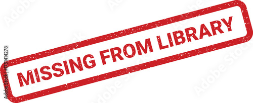 An aged red rectangular rubber stamp mark with MISSING FROM LIBRARY text indicating an unavailable item