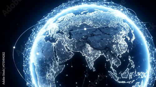 Illuminated Earth Globe with Network Connections Against Starry Background