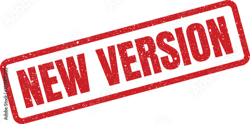 Distressed grunge rectangular red stamp displaying NEW VERSION text, ideal for software releases or product iterations
