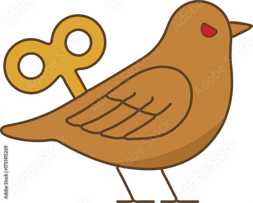 Clockwork bird toy with wind up key and simple wings