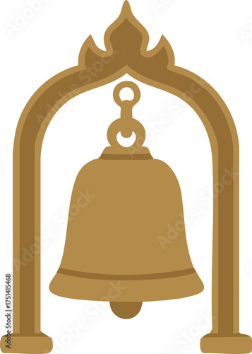 Hanging bell under arched frame in warm gold tones