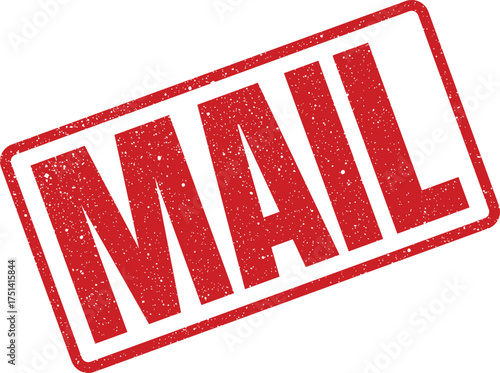 Distressed rectangular rubber stamp illustration featuring the word MAIL for correspondence and delivery related concepts