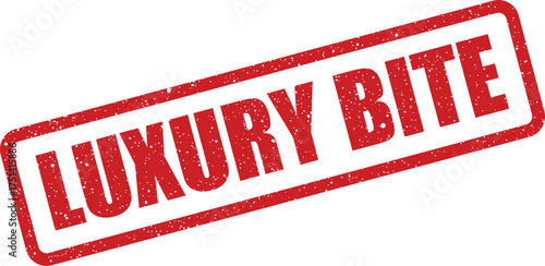 Distressed rectangular rubber stamp impression featuring the bold text LUXURY BITE diagonally placed for modern branding