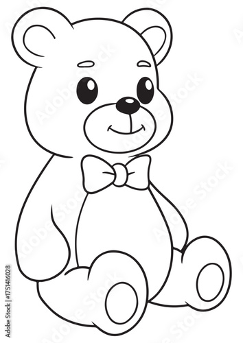Cute sitting bear with bow coloring page.eps and print-ready. Sweet vector illustration in ISO size, perfect for children’s fun and educational coloring activities.