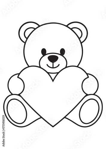 Lovely teddy bear holding a heart coloring page.eps and print-ready. Cute bear vector illustration in ISO size, ideal for children’s coloring, art, and fun learning.
