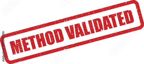 Distressed rectangular rubber stamp showing method validated for process verification and approval