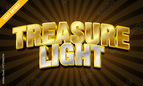 Treasure light editable text effect, gold and silver 3d typography, adventure game title design