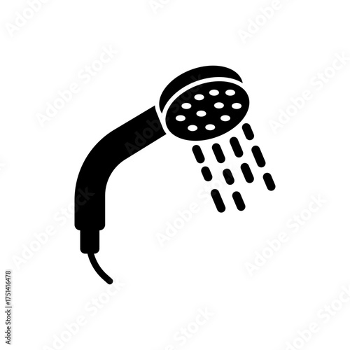 Shower head water spray bathroom flat black icon