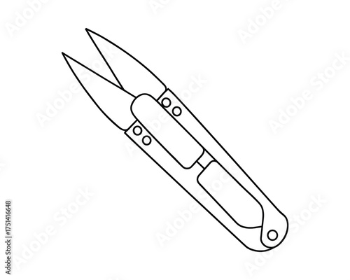 Detailed outline illustration of vintage thread clippers for sewing and crafting projects.