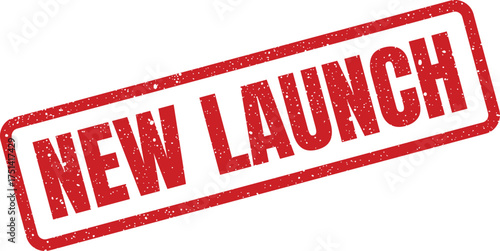 Distressed red rectangle stamp featuring NEW LAUNCH message, symbolizing a product release or service introduction