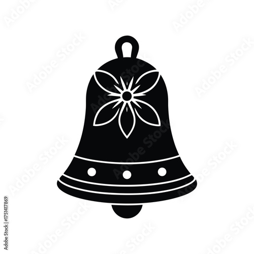 Classic Christmas Bell Silhouette Icon with Floral Design, Symbolizing Celebration and Festive Cheer