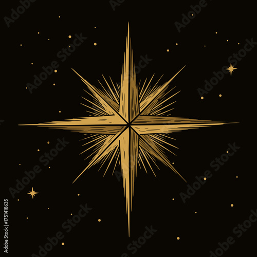 Star of Bethlehem icon in gold against a dark night sky  