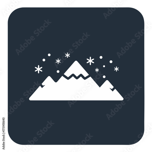 Snowy mountain landscape icon with falling snowflakes in winter  