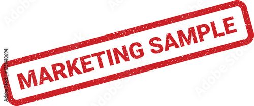 Distressed red rectangular rubber stamp displaying the text MARKETING SAMPLE, perfect for product showcase materials and client demonstrations