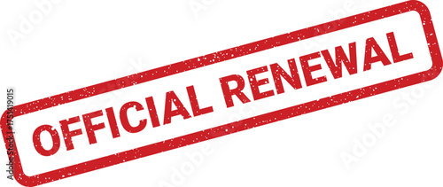 Distressed red rectangular rubber stamp mark with the official renewal message for legal document approval