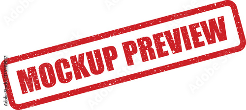Distressed red rectangular rubber stamp showing MOCKUP PREVIEW text for design project presentation