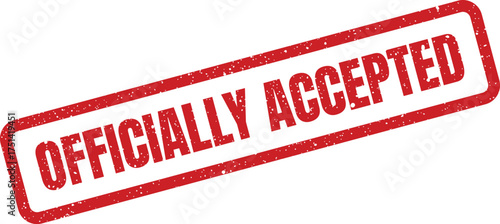 Distressed red rectangular stamp symbol showing Officially Accepted text for validation and approval documents