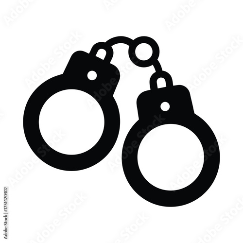 Minimalist black silhouette icon of handcuffs symbolizing crime, arrest, law enforcement, and the justice system