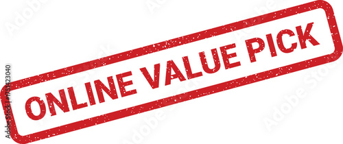 Distressed red rubber stamp impression stating Online Value Pick for e commerce special product offers
