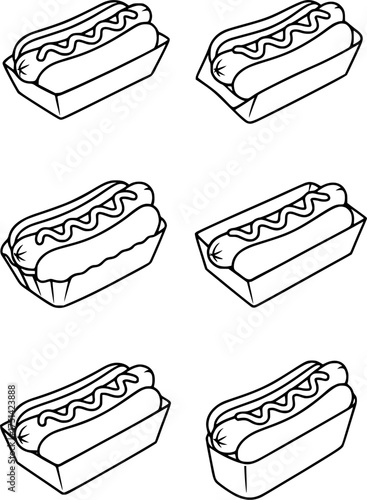 Vector outline for coloring, delicious hot dog in a container