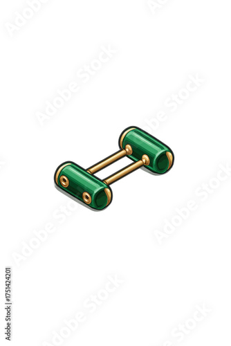 Elegant green and gold bar cufflinks, symmetrical and detailed