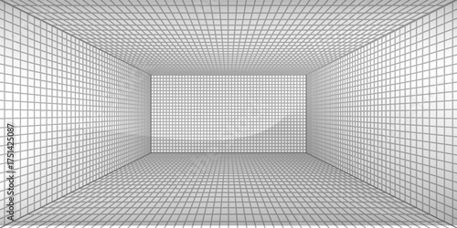 White pePerspective grid background 3d Vector illustration. Interior design Model projection background template. Line one point perspectiverspective grid room on black background