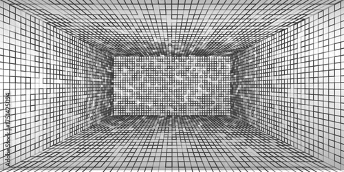 White pePerspective grid background 3d Vector illustration. Interior design Model projection background template. Line one point perspectiverspective grid room on black background