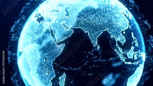 Illuminated globe showcasing Africa with digital connections, futuristic theme