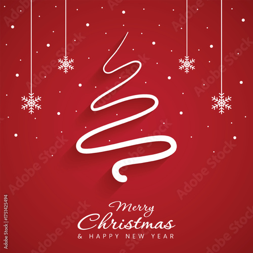 Vector One Lines Merry Christmas Tree Design Background