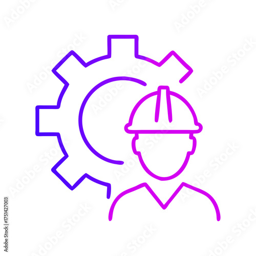 Engineer with hard hat and gear icon in modern outline style  
