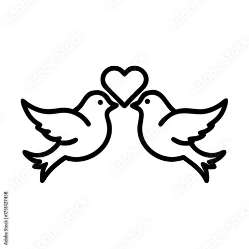 Two lovebirds facing each other with heart symbol between them  