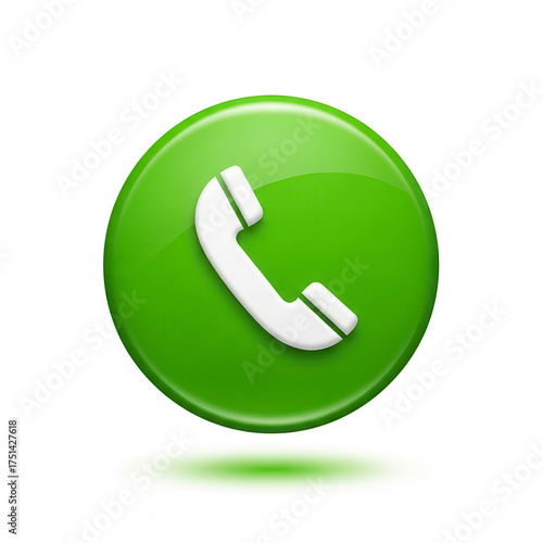 Glossy green circular phone icon.