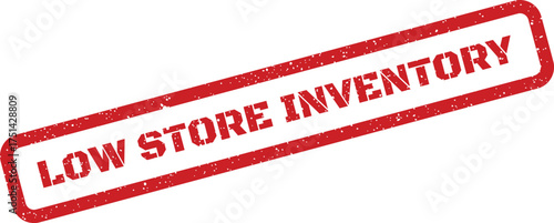 Gritty red rectangular stamp featuring bold uppercase words indicating insufficient merchandise within a shop