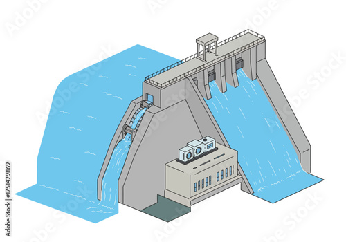 Hydroelectric Power Plant Illustration Harnessing Water Energy for Electricity