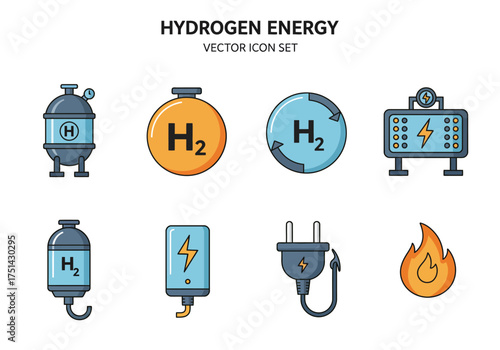 Hydrogen Energy Icons Clean Power Vector Set for Sustainable Future