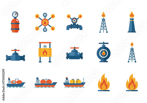 Oil and Gas Industry Icons Vector Illustration of Energy Production and Transportation