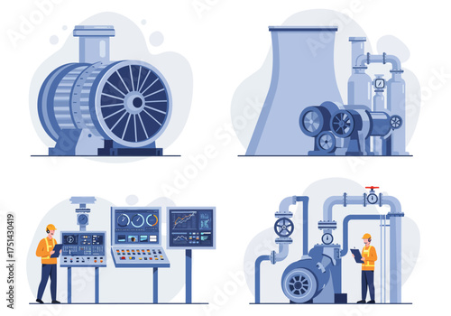 Power Plant Equipment Illustrations Generators, Reactors, Control Panels