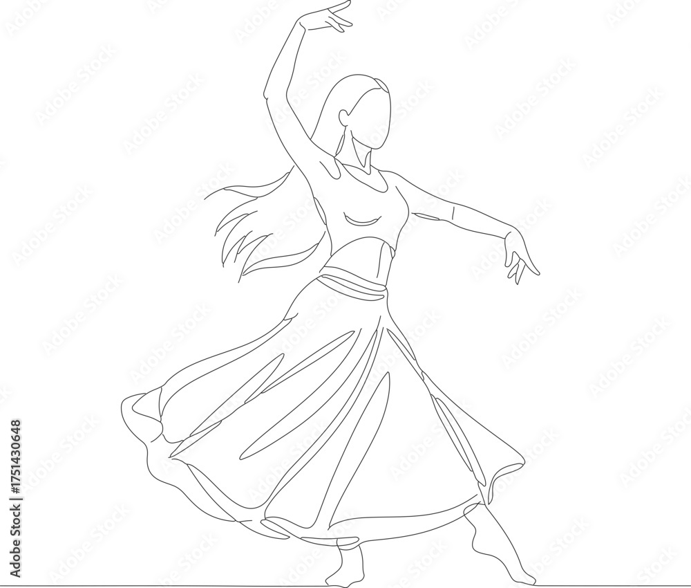 Fototapeta premium Minimalist Outline Dancing Woman Line Art Silhouette Illustration