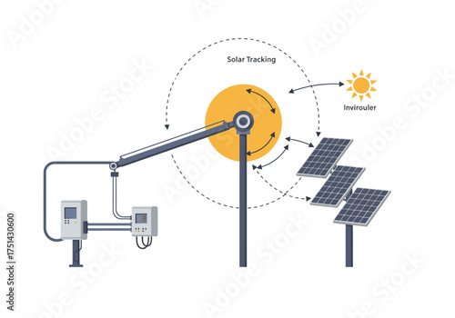 Solar Panel System with Tracking Device Illustration