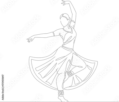 Line Art Elegant Indian Dancer in Classical Pose Illustration