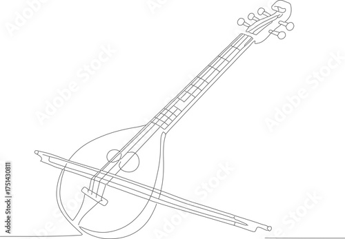 Detailed Lineart Traditional Bowed Tamburitza String Instrument Music Equipment Illustration