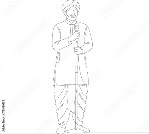 Minimalist Line Art Man in Traditional Indian Attire Character Illustration