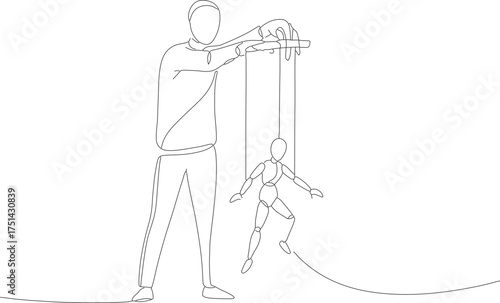 Simple Line Art Puppeteer Controlling Marionette Silhouette Illustration Concept Design