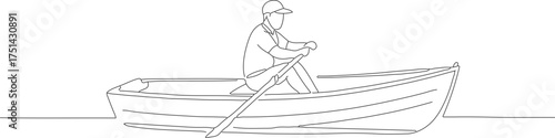 Simple Outline Drawing of Person Rowing Boat on Water Illustration