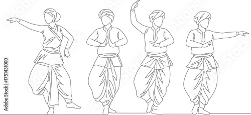 Outline Drawing Classical Dancer Line Art Illustration Cultural Dance Style