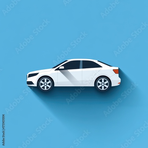 Minimalist white sedan silhouette against a bright blue background showcasing modern vehicle design and color contrast