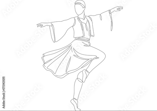 Minimalist Line Art Whirling Dervish Sufi Spiritual Dance Figure Illustration